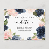 Verander de Datum Blush Floral Postponed de marine Briefkaart (Voorkant)