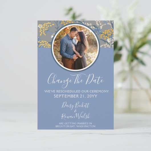 Verander de datum Botanical Daisy Reschema Bruilof Kaart (Staand voorkant)