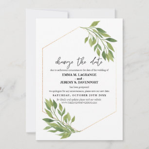Verander de datum bruiloft groen en gouden frame save the date
