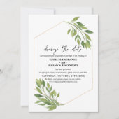 Verander de datum bruiloft groen en gouden frame save the date (Voorkant)