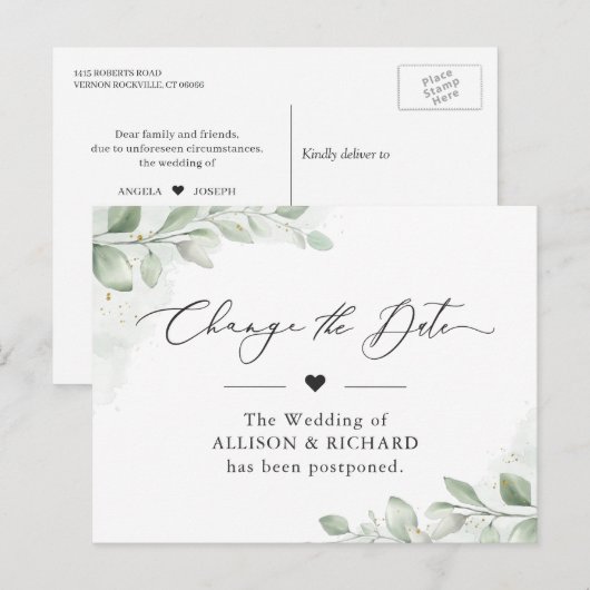 Verander de datum Chic groen Eucalyptus Uitgesteld Briefkaart (Voorkant / Achterkant)