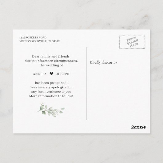 Verander de datum Chic groen Eucalyptus Uitgesteld Briefkaart (Achterkant)