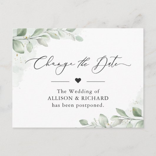 Verander de datum Chic groen Eucalyptus Uitgesteld Briefkaart (Voorkant)