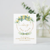 Verander de datum citroen gouden trouw uitgesteld briefkaart (Staand voorkant)