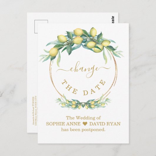 Verander de datum citroen gouden trouw uitgesteld briefkaart (Voorkant / Achterkant)