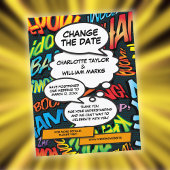 Verander de datum Comic Book Wedding Uitstel Aankondigingskaart