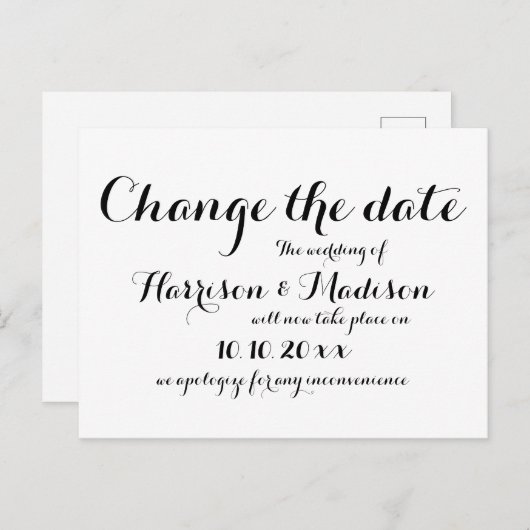 Verander de Datum, de Kalligrafie Wedding Aankondigingskaart (Voorkant / Achterkant)