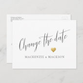 Verander de datum Eenvoudige gouden hart bruiloft Aankondigingskaart (Voorkant / Achterkant)