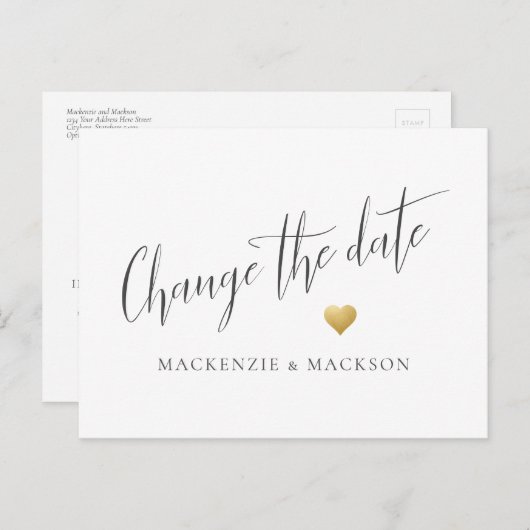 Verander de datum eenvoudige gouden hart trouwdag aankondigingskaart (Voorkant / Achterkant)