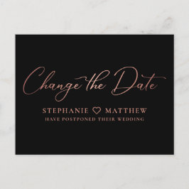 Verander de datum Elegant Rose Goud Schrift Zwart Aankondigingskaart