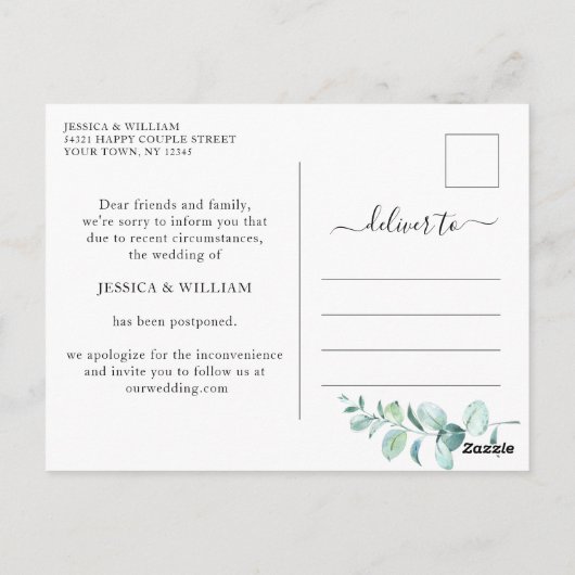 Verander de datum elegante eucalyptus bruiloft briefkaart (Achterkant)