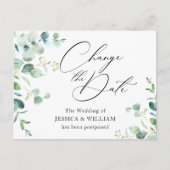 Verander de datum elegante eucalyptus bruiloft briefkaart (Voorkant)