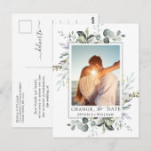 Verander de datum Elegante Eucalyptus FOTO Huwelij Briefkaart (Voorkant / Achterkant)