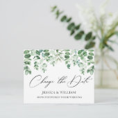 Verander de datum Elegante Eucalyptus Huwelijk Briefkaart (Staand voorkant)