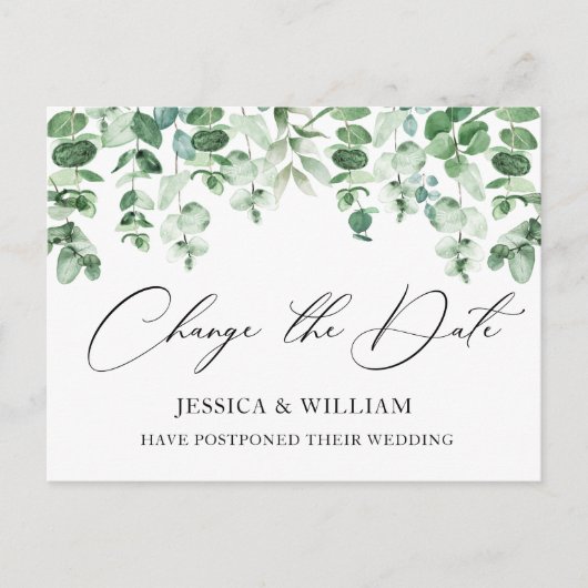 Verander de datum Elegante Eucalyptus Huwelijk Briefkaart (Voorkant)