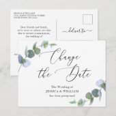 Verander de datum Elegante Eucalyptus Huwelijk Briefkaart (Voorkant / Achterkant)