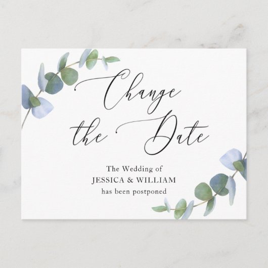 Verander de datum Elegante Eucalyptus Huwelijk Briefkaart (Voorkant)