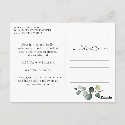 Verander de datum Elegante Eucalyptus Witte Rozen Briefkaart (Achterkant)