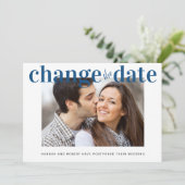 Verander de datum Foto Klassiek Blauw Modern Huwel Aankondiging (Staand voorkant)