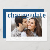 Verander de datum Foto Klassiek Blauw Modern Huwel Aankondiging (Voorkant / Achterkant)