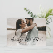 Verander de datum foto minimale moderne kalligrafi aankondiging (Staand voorkant)