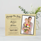 Verander de Datum Foto Wedding Tan Brown Parchment Save The Date (Staand voorkant)