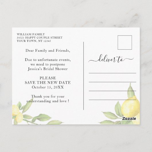 Verander de datum Geannuleerd evenement uitgesteld Briefkaart (Achterkant)