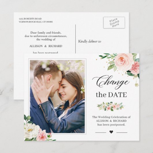 Verander de Datum Gemakkelijke Blush Pink Foto Briefkaart (Voorkant / Achterkant)