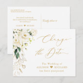 Verander de datum Goud Schrift Groen en Wit Bloem Briefkaart (Voorkant / Achterkant)