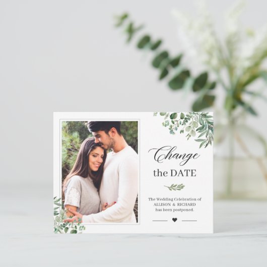 Verander de Datum Greenery Eucalyptus Leaves Foto Briefkaart (Staand voorkant)