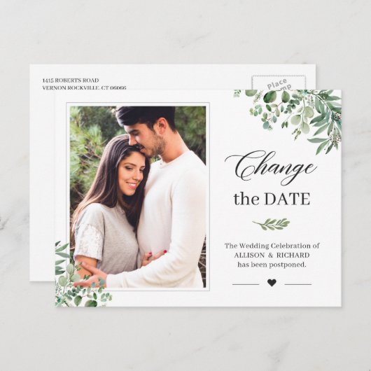 Verander de Datum Greenery Eucalyptus Leaves Foto Briefkaart (Voorkant / Achterkant)