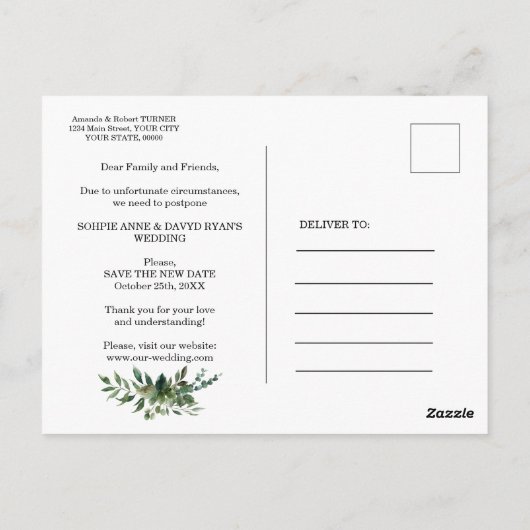 Verander de Datum Greenery Gold Wedding die wordt Briefkaart (Achterkant)