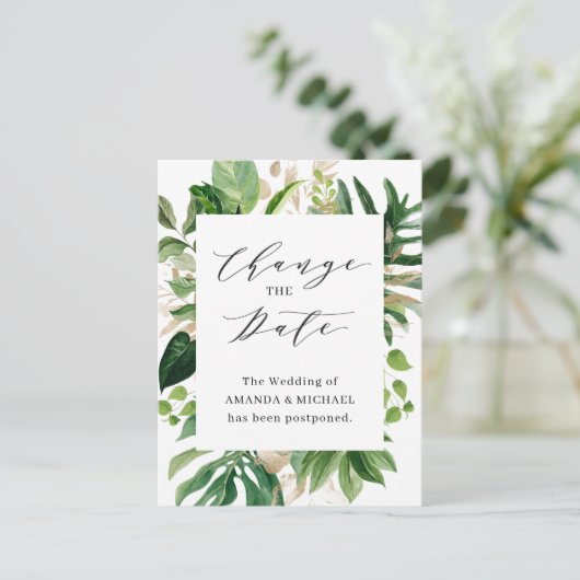 Verander de Datum Greenery Tropical Palm Leaves Briefkaart (Staand voorkant)
