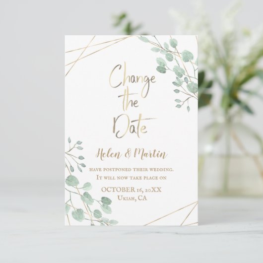 Verander de datum groen waterverf gouden lijst kaart (Staand voorkant)