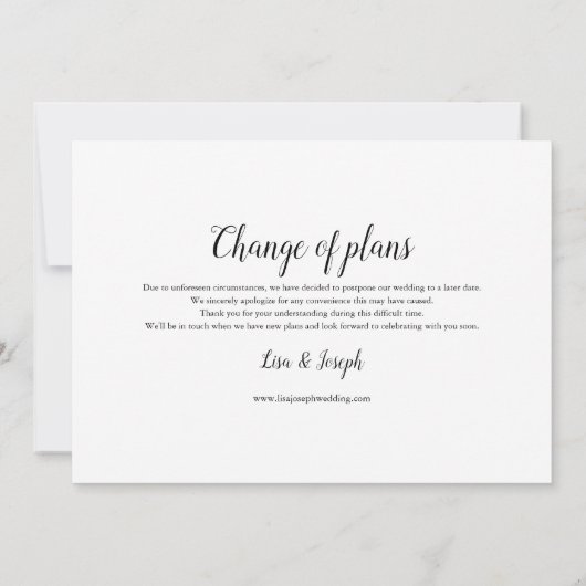 Verander de Datum Hercheduled Wedding Foto Save The Date (Achterkant)