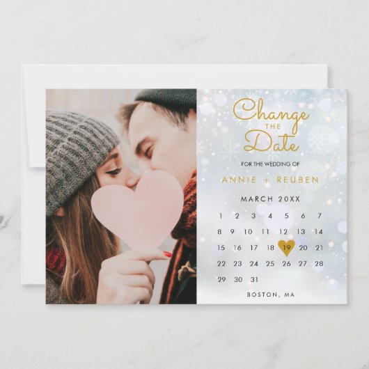 Verander de datum kalender nieuwe plan foto save the date (Voorkant)