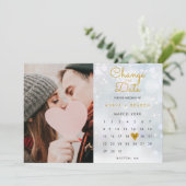 Verander de datum kalender nieuwe plan foto save the date (Staand voorkant)