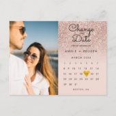 Verander de datum kalender roze goud glitters foto briefkaart (Voorkant)