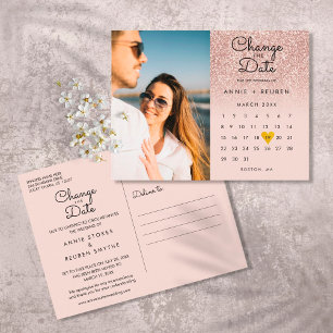 Verander de datum kalender roze goud glitters foto briefkaart