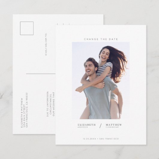 Verander de datum minimalist fotowedding op maat aankondigingskaart (Voorkant / Achterkant)