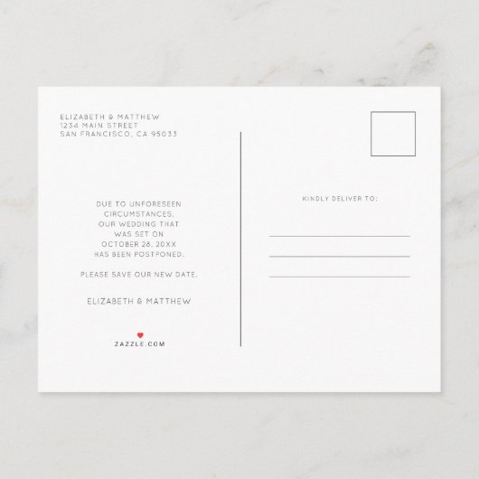 Verander de datum minimalistische aangepaste foto  aankondigingskaart (Achterkant)