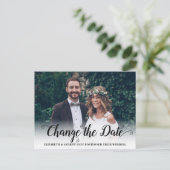 Verander de datum Modern Calligraphy Script Foto Aankondigingskaart (Staand voorkant)