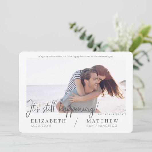 Verander de Datum Modern Chic Aangepaste Fotobruil Save The Date (Staand voorkant)