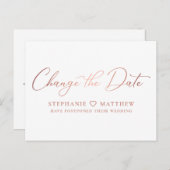 Verander de datum Modern Rose Goud Schrift Aankondigingskaart (Voorkant / Achterkant)