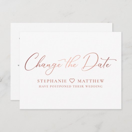 Verander de datum Modern Rose Goud Schrift Aankondigingskaart (Voorkant / Achterkant)