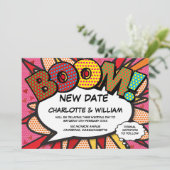 Verander de datum modern roze leuk stripboek save the date (Staand voorkant)