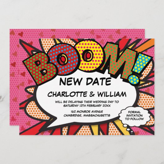 Verander de datum modern roze leuk stripboek save the date (Voorkant / Achterkant)