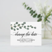 Verander de datum Modern script groen Eucalyptus Aankondigingskaart (Staand voorkant)