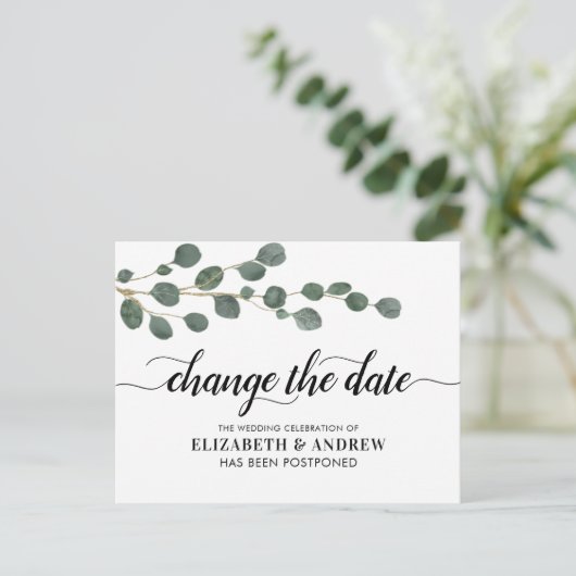 Verander de datum modern script groenvoorziening E Aankondigingskaart (Staand voorkant)