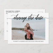 Verander de datum moderne elegante typografie foto aankondigingskaart (Voorkant / Achterkant)